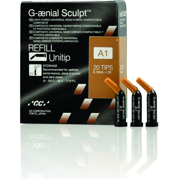 GC 009169 G-aenial Sculpt Light Cure Universal Composite Unitips 20/Pk A1 0.16 mL GC 009169 G-aenial Sculpt Light Cure Universal Composite Unitips 20/Pk A1 0.16 mL